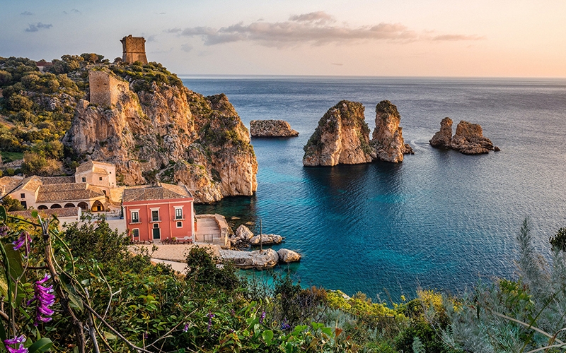 Picturesque view of the Italian Riviera coastline and colorful houses